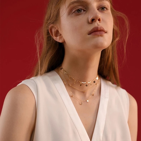 'Luminary' Gold Stars Dangle Choker Necklace - Picture 4 of 8